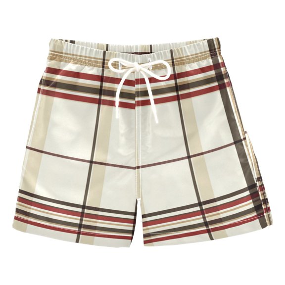 FORMRS Boys Swim Trunks Quick Dry Mesh Liner Boardshorts Sizes XS-XL, Cream Plaid