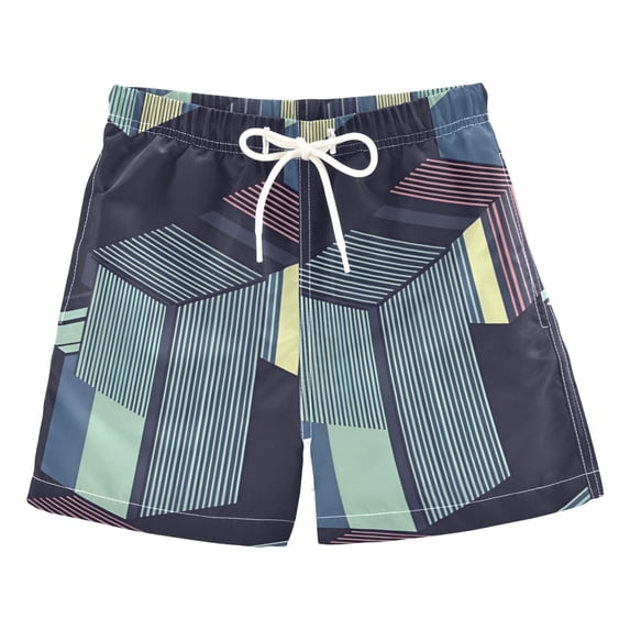 FORMRS Boys Swim Trunks Quick Dry Mesh Liner Boardshorts Sizes XS-XL, Cube Stripes