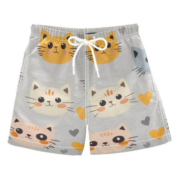 FORMRS Boys Swim Trunks Quick Dry Mesh Liner Boardshorts Sizes XS-XL, Cute Cartoon Cat