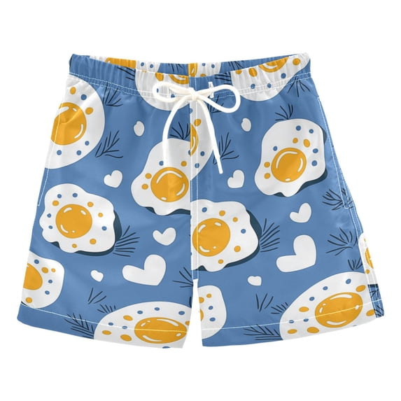 FORMRS Boys Swim Trunks Quick Dry Mesh Liner Boardshorts Sizes XS-XL, Cute Fried Eggs