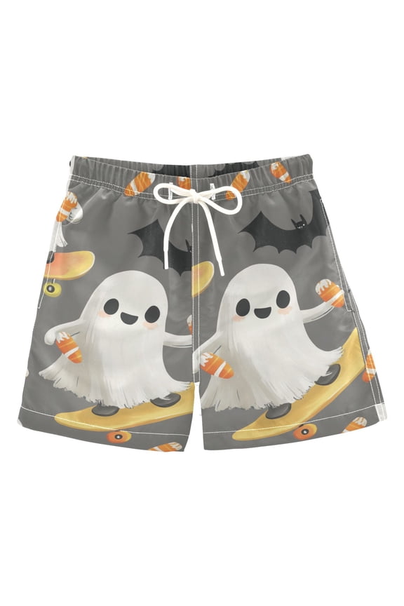 Boys Swim Trunks Quick Dry Mesh Liner Boardshorts Sizes XS-XL, Cute Ghosts