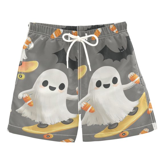FORMRS Boys Swim Trunks Quick Dry Mesh Liner Boardshorts Sizes XS-XL, Cute Ghosts
