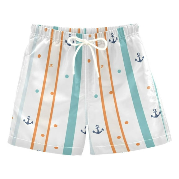 FORMRS Boys Swim Trunks Quick Dry Mesh Liner Boardshorts Sizes XS-XL, Cute Nautical Pattern