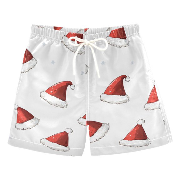 FORMRS Boys Swim Trunks Quick Dry Mesh Liner Boardshorts Sizes XS-XL, Cute Santa Hats Pattern
