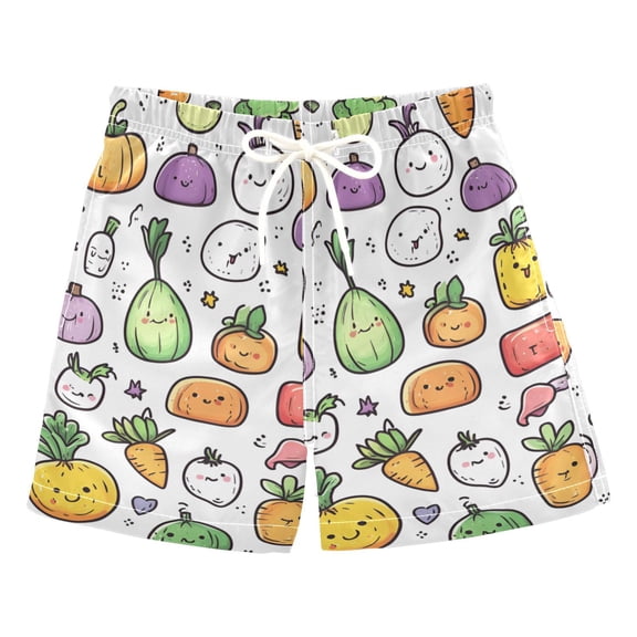 FORMRS Boys Swim Trunks Quick Dry Mesh Liner Boardshorts Sizes XS-XL, Cute Vegetables