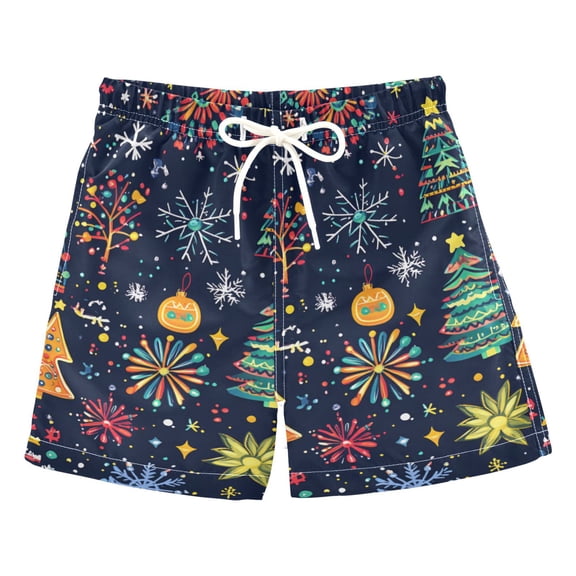 FORMRS Boys Swim Trunks Quick Dry Mesh Liner Boardshorts Sizes XS-XL, Dark Blue Christmas