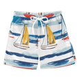 thumbnail image 1 of FORMRS Boys Swim Trunks Quick Dry Mesh Liner Boardshorts Sizes XS-XL, Dark Blue Hand Drawn Sailboats, 1 of 7