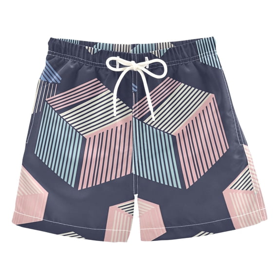 FORMRS Boys Swim Trunks Quick Dry Mesh Liner Boardshorts Sizes XS-XL, Dark Cubes
