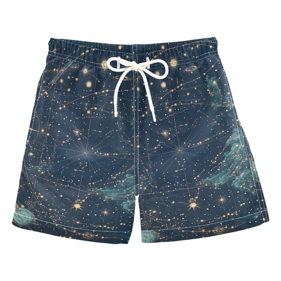 FORMRS Boys Swim Trunks Quick Dry Mesh Liner Boardshorts Sizes XS-XL, Dark Star Map