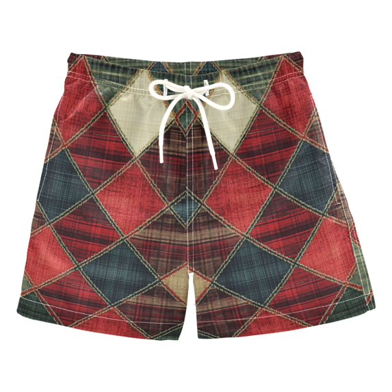 FORMRS Boys Swim Trunks Quick Dry Mesh Liner Boardshorts Sizes XS-XL, Dark Tartan Pattern