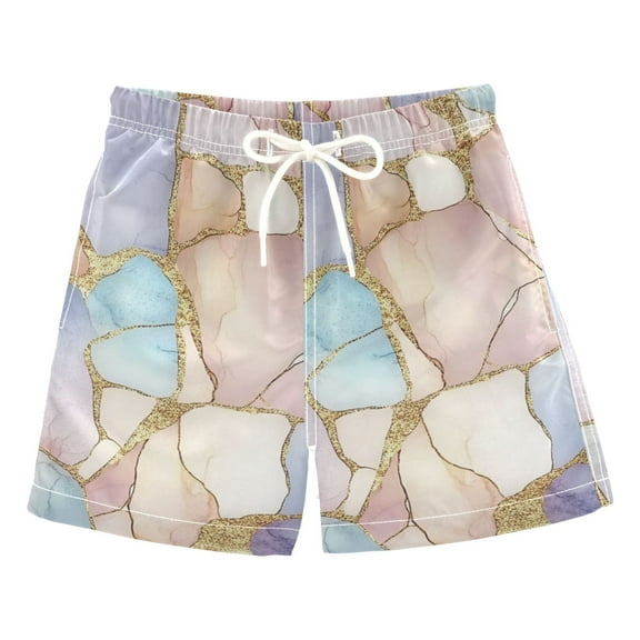 FORMRS Boys Swim Trunks Quick Dry Mesh Liner Boardshorts Sizes XS-XL, Elegant Marble Pattern