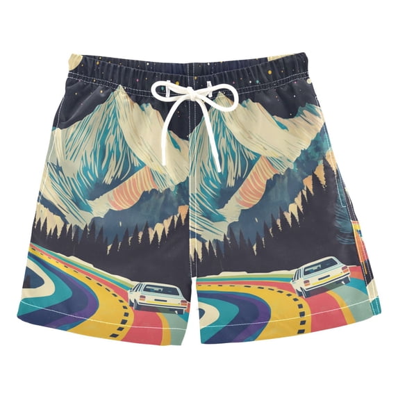 FORMRS Boys Swim Trunks Quick Dry Mesh Liner Boardshorts Sizes XS-XL, Evening Mountain Road