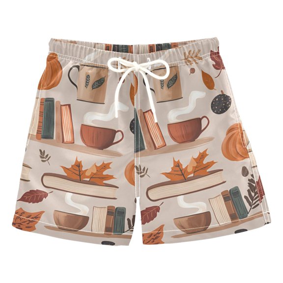 FORMRS Boys Swim Trunks Quick Dry Mesh Liner Boardshorts Sizes XS-XL, Fall Acorns Pattern