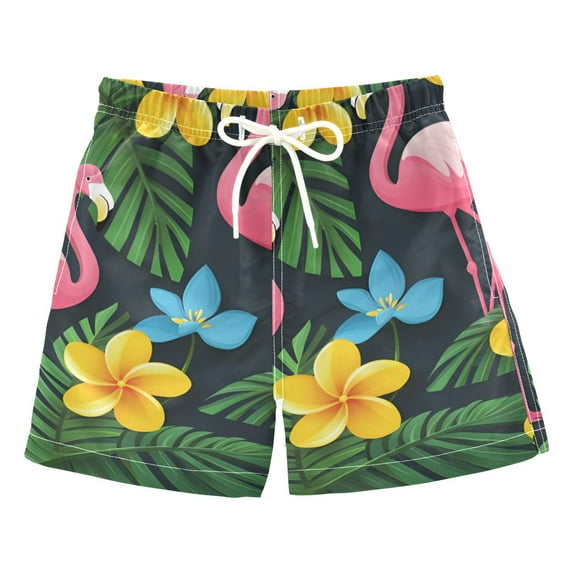 FORMRS Boys Swim Trunks Quick Dry Mesh Liner Boardshorts Sizes XS-XL, Flamingo Floral Pattern