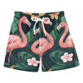 thumbnail image 1 of FORMRS Boys Swim Trunks Quick Dry Mesh Liner Boardshorts Sizes XS-XL, Flamingo Leaves Pattern, 1 of 7