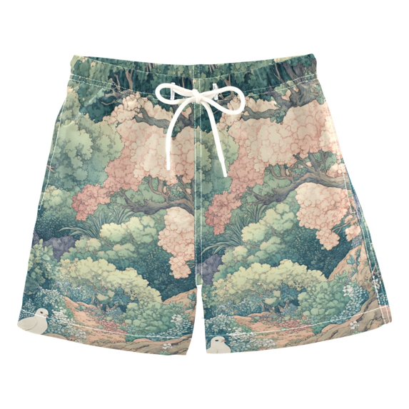 FORMRS Boys Swim Trunks Quick Dry Mesh Liner Boardshorts Sizes XS-XL, Floral Forest Pattern