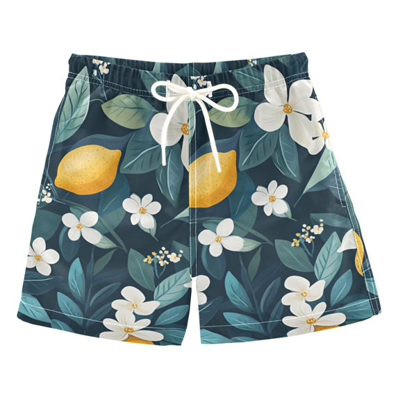 FORMRS Boys Swim Trunks Quick Dry Mesh Liner Boardshorts Sizes XS-XL, Floral Lemon