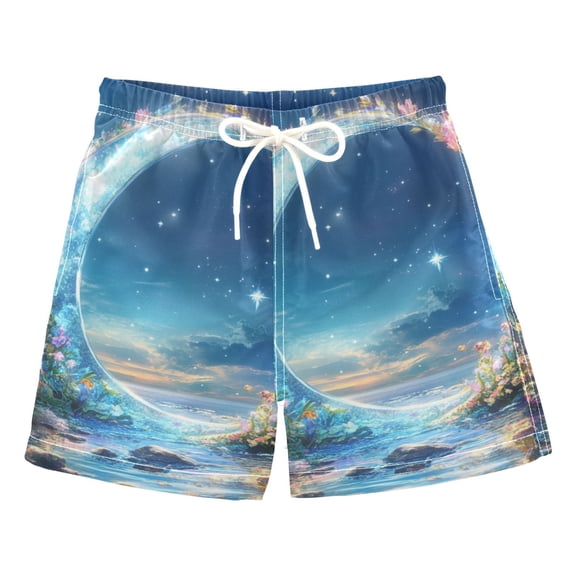 FORMRS Boys Swim Trunks Quick Dry Mesh Liner Boardshorts Sizes XS-XL, Floral Moon