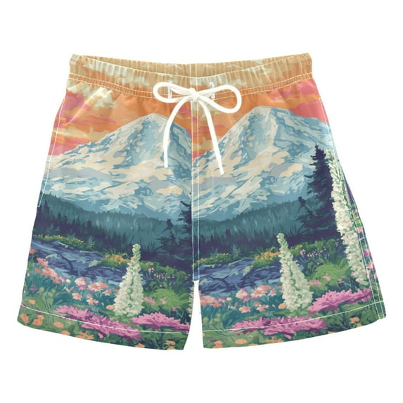 FORMRS Boys Swim Trunks Quick Dry Mesh Liner Boardshorts Sizes XS-XL, Floral Mountain
