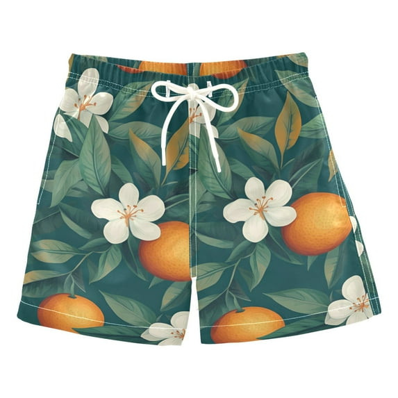 FORMRS Boys Swim Trunks Quick Dry Mesh Liner Boardshorts Sizes XS-XL, Floral Orange Pattern