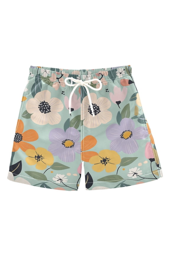 Boys Swim Trunks Quick Dry Mesh Liner Boardshorts Sizes XS-XL, Floral Pattern