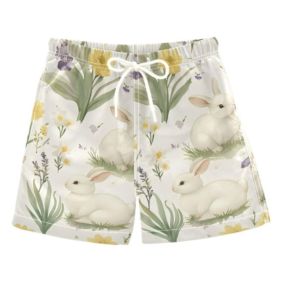FORMRS Boys Swim Trunks Quick Dry Mesh Liner Boardshorts Sizes XS-XL, Floral Rabbit