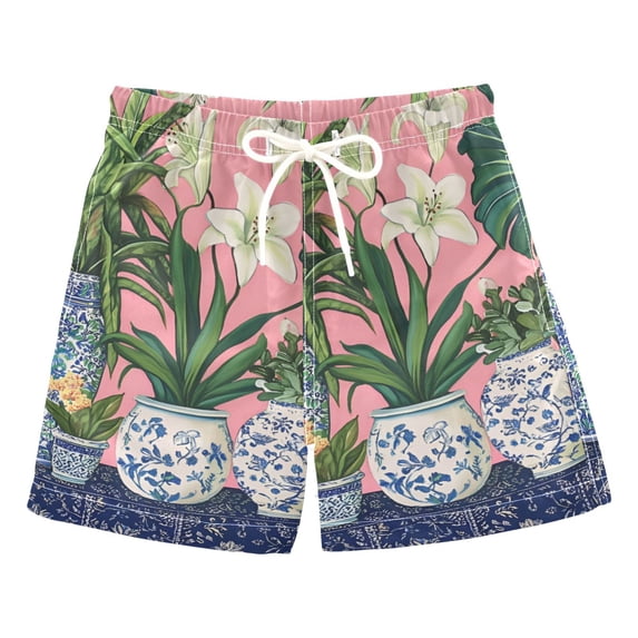 FORMRS Boys Swim Trunks Quick Dry Mesh Liner Boardshorts Sizes XS-XL, Floral Vase