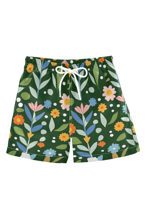 Boys Swim Trunks Quick Dry Mesh Liner Boardshorts Sizes XS-XL, Flourish Flowers Pattern