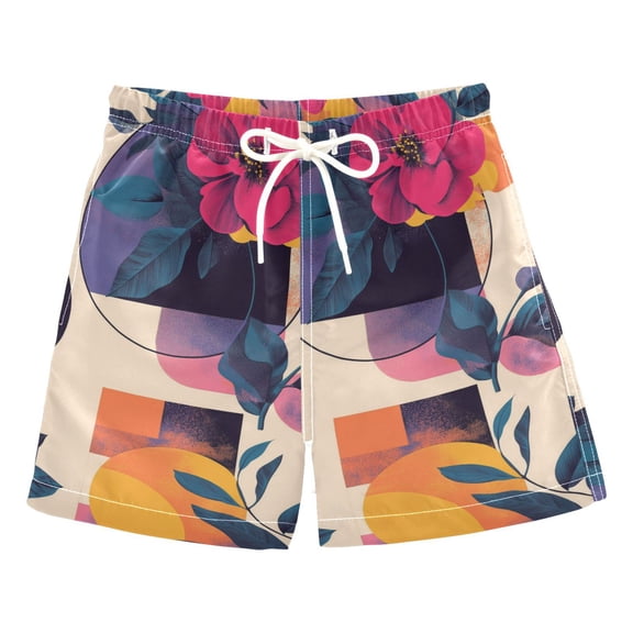 FORMRS Boys Swim Trunks Quick Dry Mesh Liner Boardshorts Sizes XS-XL, Flowers Pattern Style