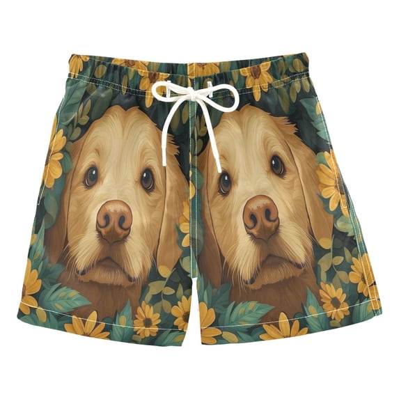 FORMRS Boys Swim Trunks Quick Dry Mesh Liner Boardshorts Sizes XS-XL, Flowers and Dog