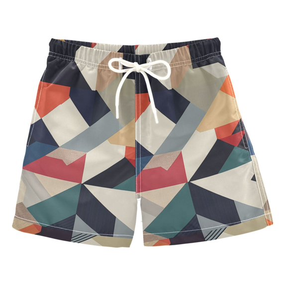 FORMRS Boys Swim Trunks Quick Dry Mesh Liner Boardshorts Sizes XS-XL, Geometric Pattern