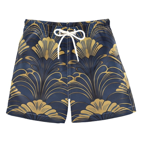 FORMRS Boys Swim Trunks Quick Dry Mesh Liner Boardshorts Sizes XS-XL, Gold Art Pattern