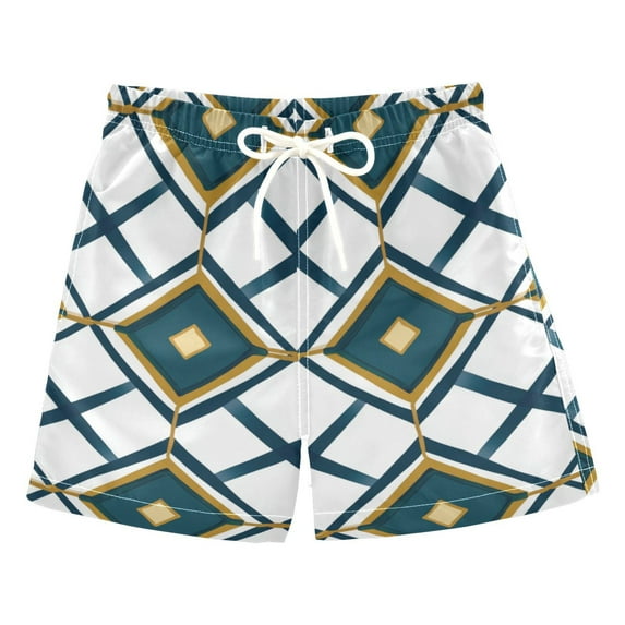 FORMRS Boys Swim Trunks Quick Dry Mesh Liner Boardshorts Sizes XS-XL, Gold Geometric Pattern