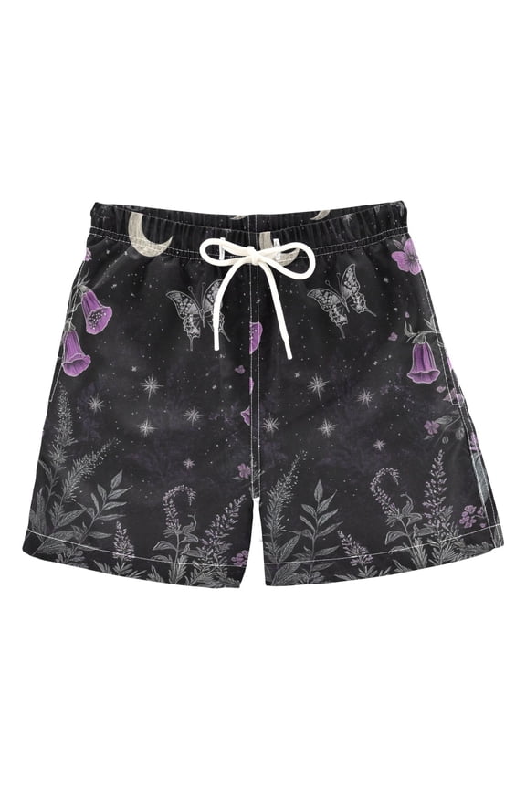Boys Swim Trunks Quick Dry Mesh Liner Boardshorts Sizes XS-XL, Gothic Floral Print