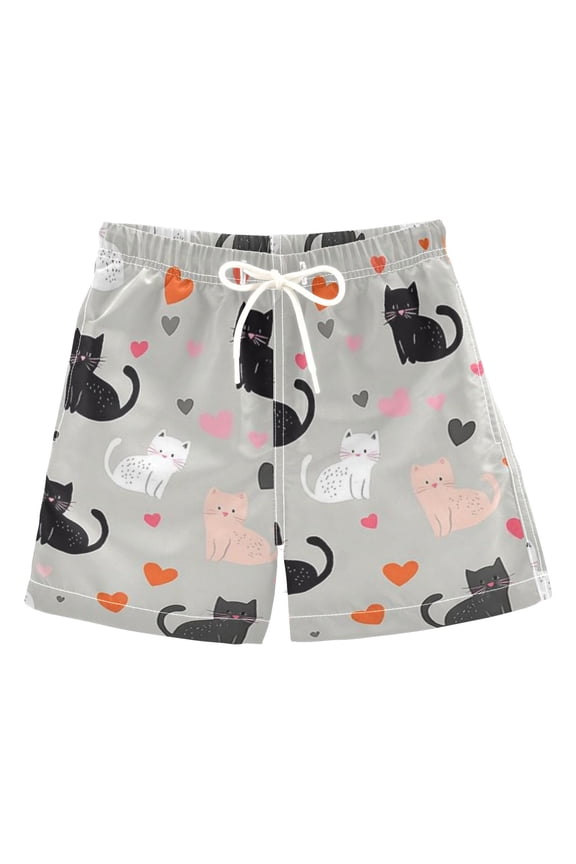 Boys Swim Trunks Quick Dry Mesh Liner Boardshorts Sizes XS-XL, Gray Cartoon Pattern