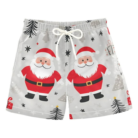 FORMRS Boys Swim Trunks Quick Dry Mesh Liner Boardshorts Sizes XS-XL, Gray Christmas Santa
