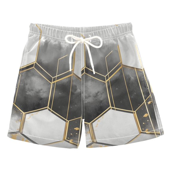 FORMRS Boys Swim Trunks Quick Dry Mesh Liner Boardshorts Sizes XS-XL, Gray Hexagons