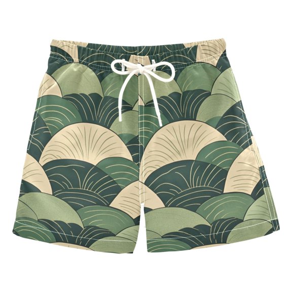 FORMRS Boys Swim Trunks Quick Dry Mesh Liner Boardshorts Sizes XS-XL, Green Abstract Shapes