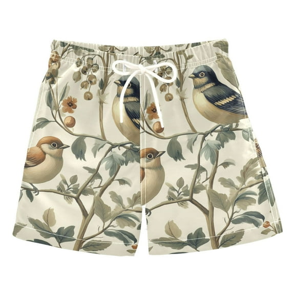 FORMRS Boys Swim Trunks Quick Dry Mesh Liner Boardshorts Sizes XS-XL, Green Birds