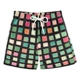 thumbnail image 1 of FORMRS Boys Swim Trunks Quick Dry Mesh Liner Boardshorts Sizes XS-XL, Green Block Pattern, 1 of 7