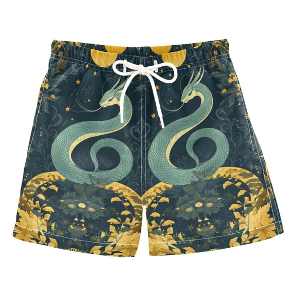 FORMRS Boys Swim Trunks Quick Dry Mesh Liner Boardshorts Sizes XS-XL, Green Celestial Serpent