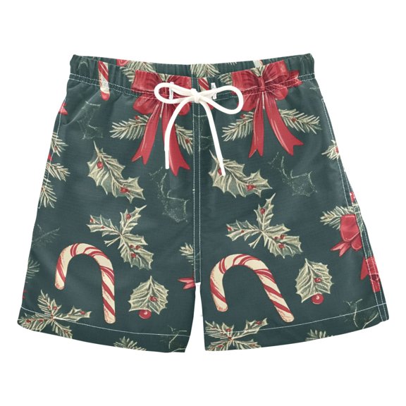 FORMRS Boys Swim Trunks Quick Dry Mesh Liner Boardshorts Sizes XS-XL, Green Christmas Candy Canes