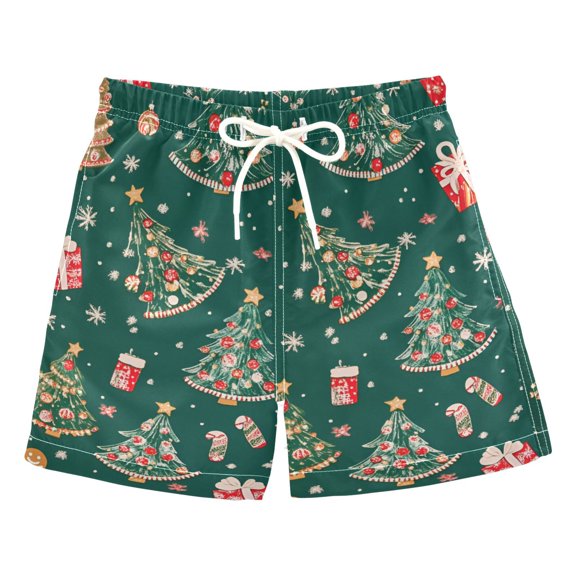 FORMRS Boys Swim Trunks Quick Dry Mesh Liner Boardshorts Sizes XS-XL, Green Christmas Gingerbread
