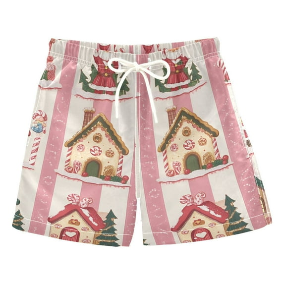 FORMRS Boys Swim Trunks Quick Dry Mesh Liner Boardshorts Sizes XS-XL, Green Christmas Houses