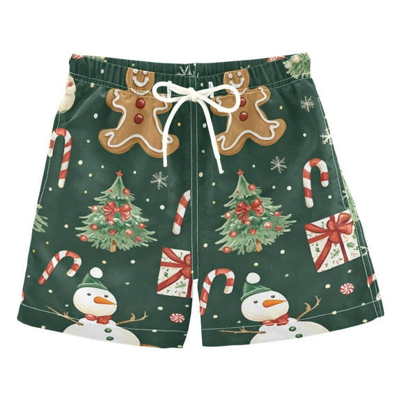 FORMRS Boys Swim Trunks Quick Dry Mesh Liner Boardshorts Sizes XS-XL, Green Christmas Trees