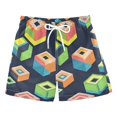 thumbnail image 1 of FORMRS Boys Swim Trunks Quick Dry Mesh Liner Boardshorts Sizes XS-XL, Green Cubes, 1 of 7