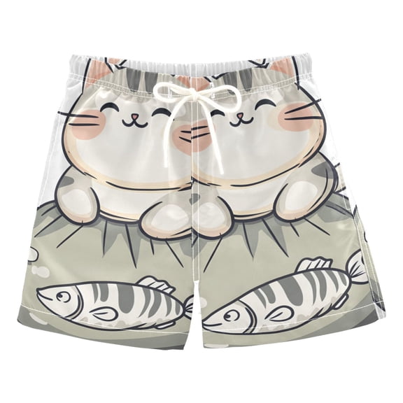 FORMRS Boys Swim Trunks Quick Dry Mesh Liner Boardshorts Sizes XS-XL, Green Cute Cat