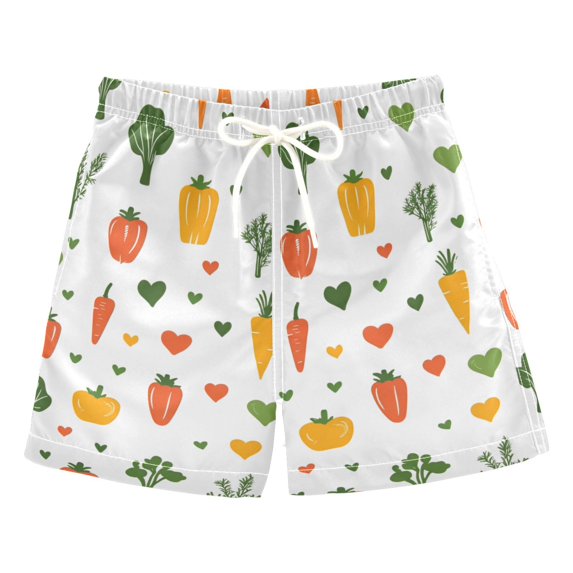FORMRS Boys Swim Trunks Quick Dry Mesh Liner Boardshorts Sizes XS-XL, Green Cute Vegetables