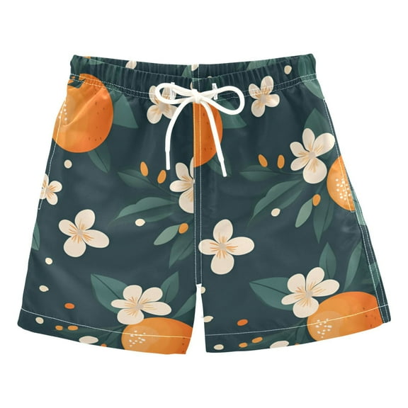 FORMRS Boys Swim Trunks Quick Dry Mesh Liner Boardshorts Sizes XS-XL, Green Floral Oranges