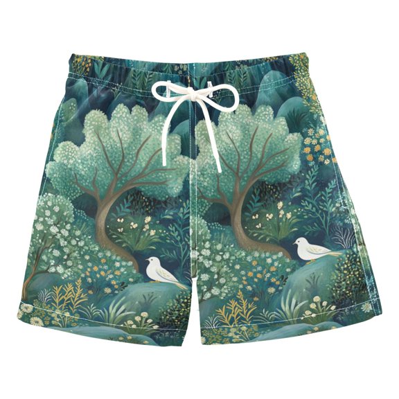 FORMRS Boys Swim Trunks Quick Dry Mesh Liner Boardshorts Sizes XS-XL, Green Forest Pattern